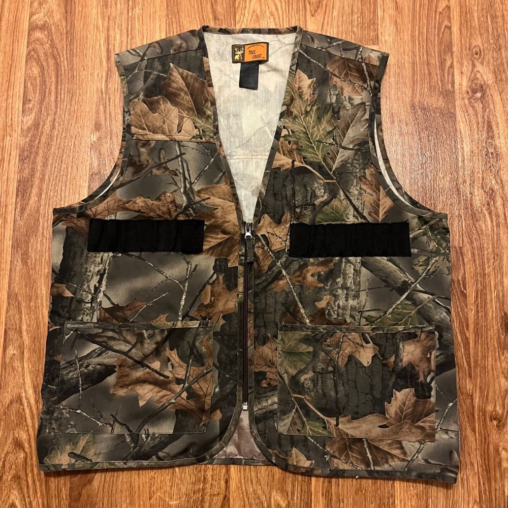 Trail Crest Hunting Vest Mens Large Camo‎ Full Zip Game Bag Shell Loops Outdoor